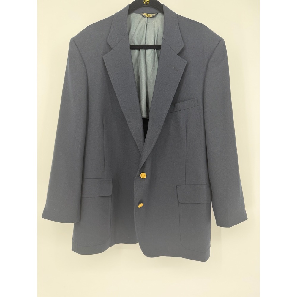 Palm Beach Mens Navy Blue Blazer Gold Crest Buttons Two Button Sport Coat